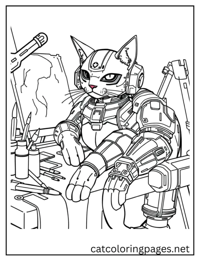 robotic_adult_cat_coloring_page