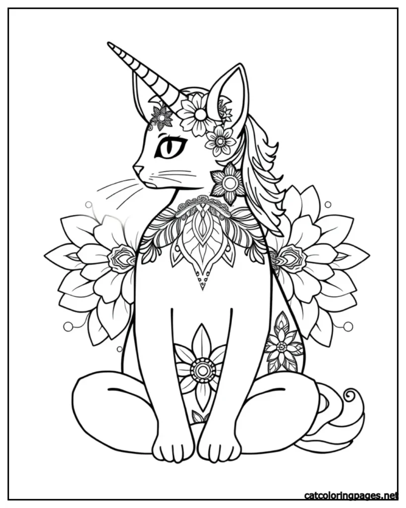 adult-unicorn-cat-coloring-page-cat-sitting