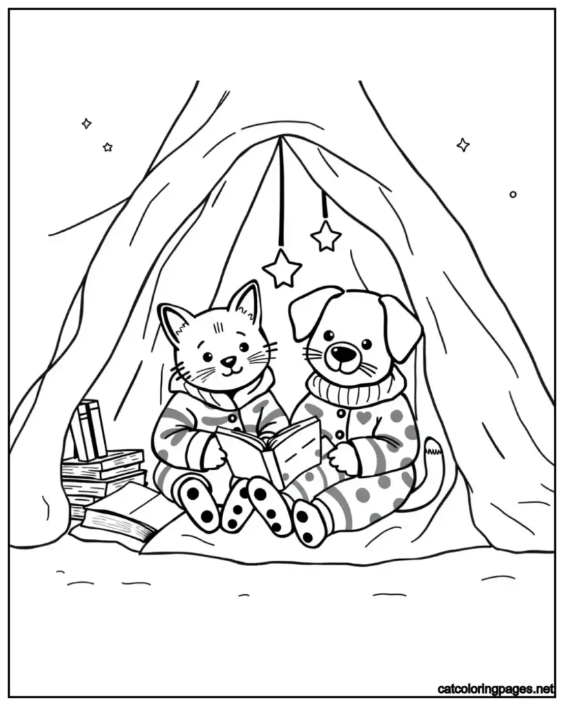 calm-cat-and-dog-sitting-and-reading-book-coloring-page