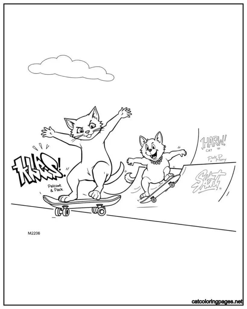 cat-and-dog-coloring-page-on-skateboard