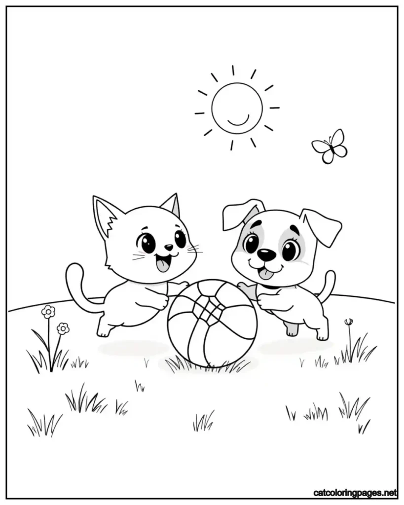 cat-and-dog-coloring-page-playing-with-ball