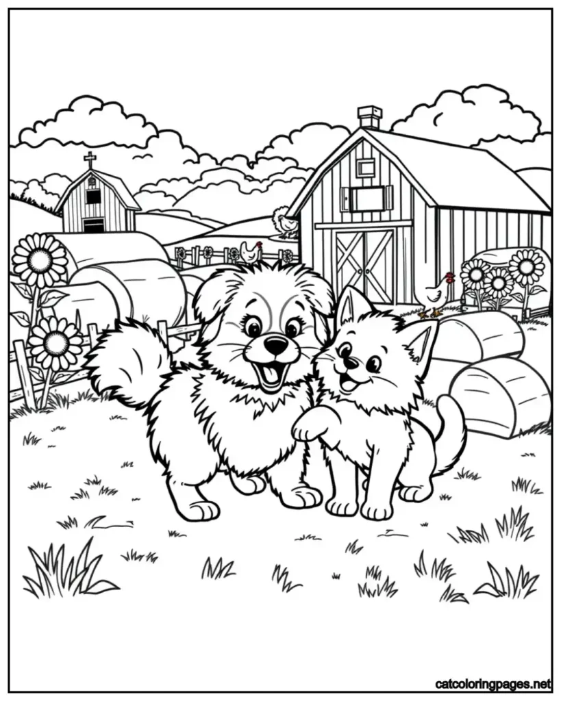 cat-and-dog-coloring-pages-cat-and-dog-in-farm-house