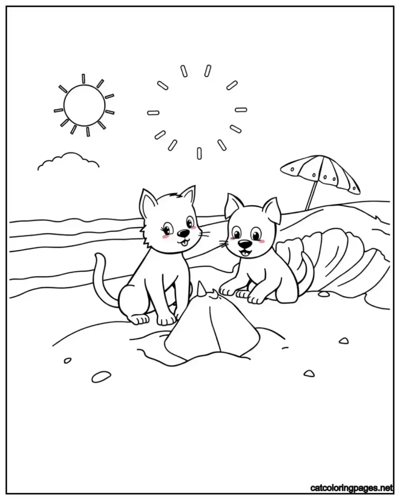cat-and-dog-playing-with-sand-house