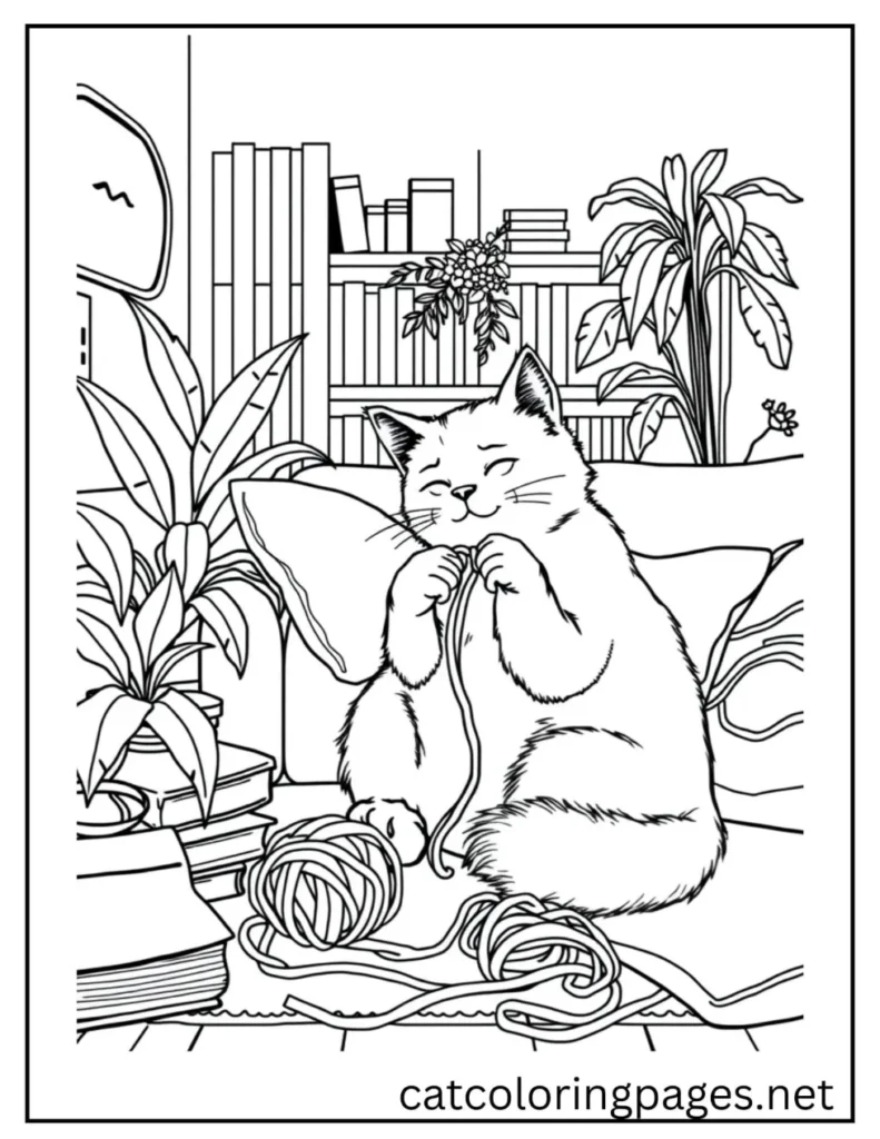 cute_adult_cat_playing_with_yarn_coloring_page