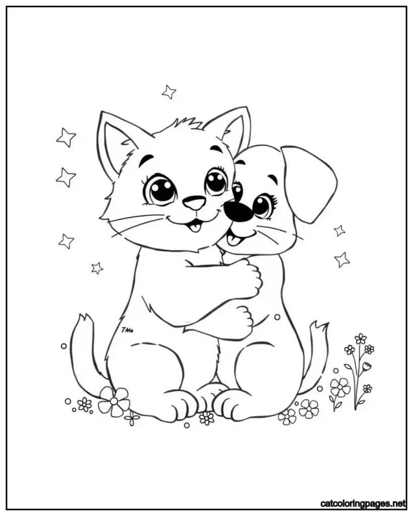 cute-cat-and-dog-hugging-each-other-coloring-page