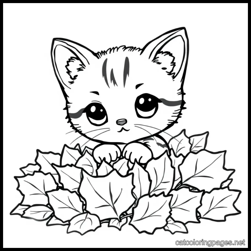 cute cat coloring page cat hiding in autmn leaves