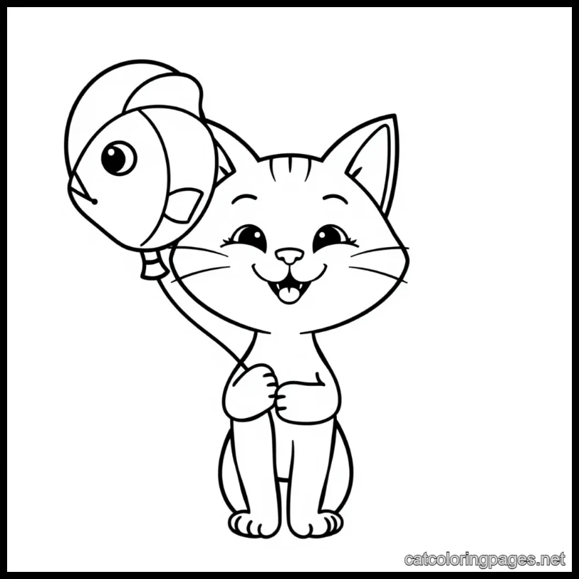 cute cat coloring page cat holding balloon