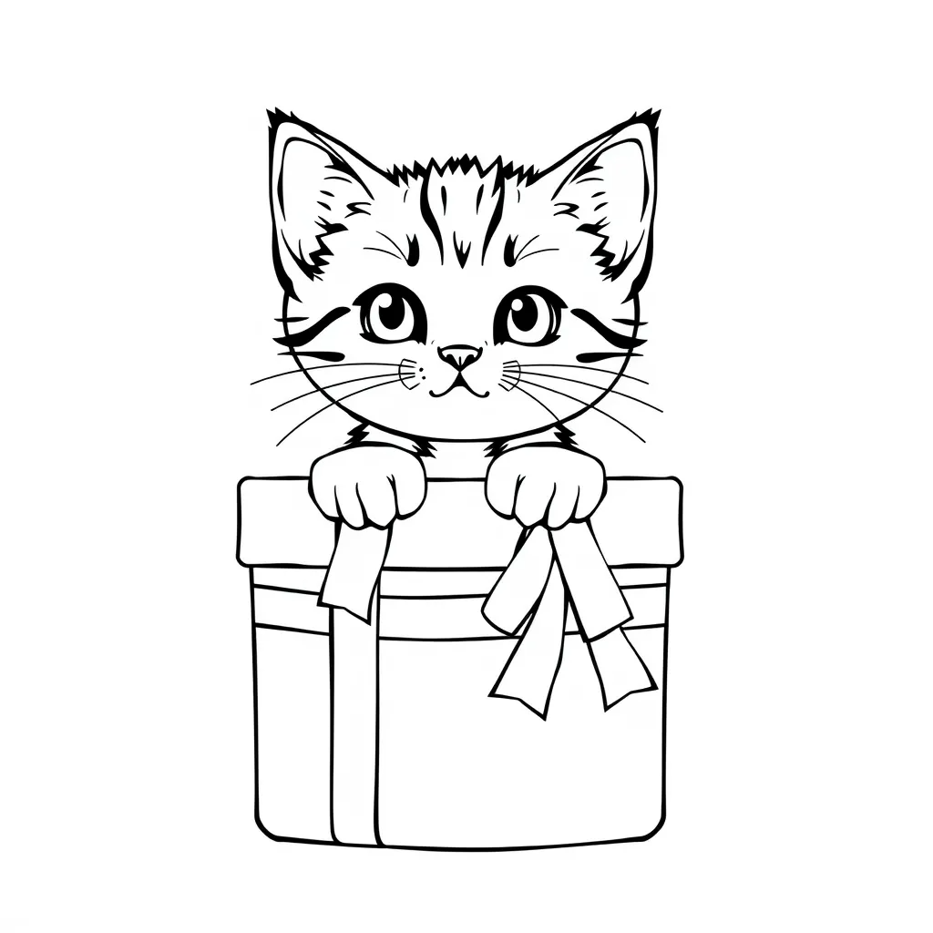 cute cat coloring page cat in gift pack