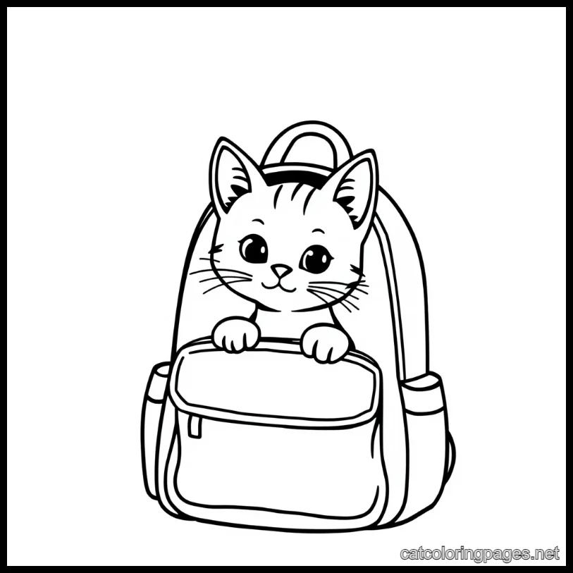 cute cat coloring page cat in school bag
