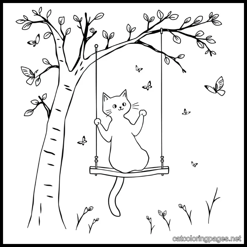 cute cat coloring page cat on swing
