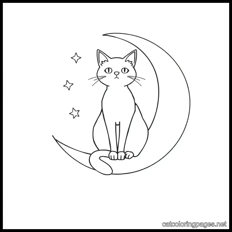 cute cat coloring page cat sitting on moon