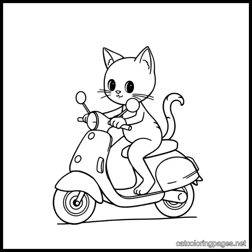cute cat coloring page cat sitting on scooty