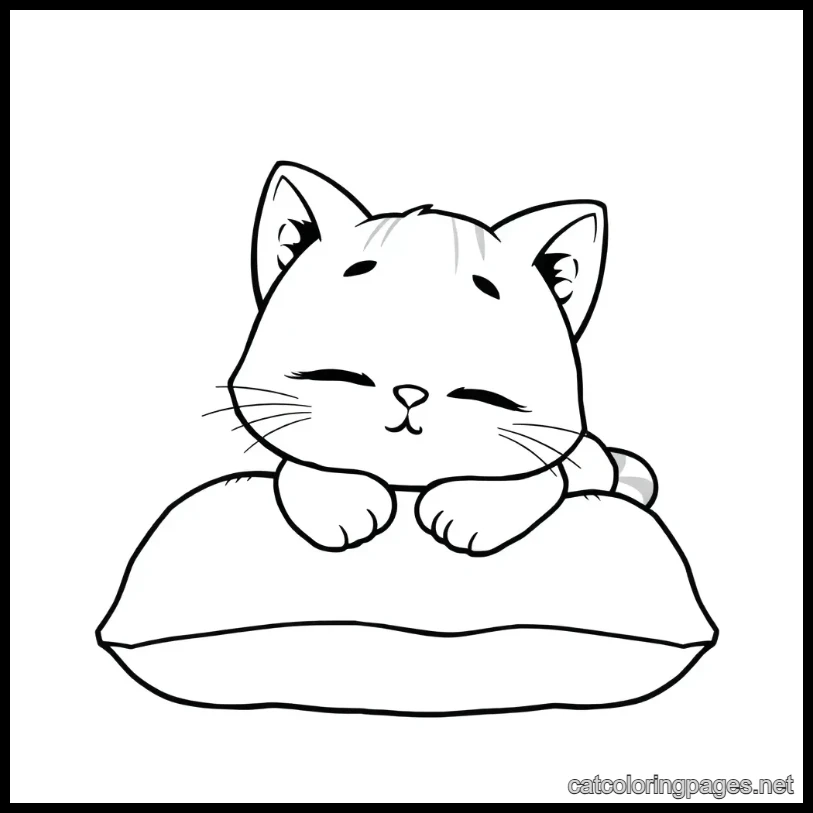 cute cat coloring page cat sleeping on pillow part 2