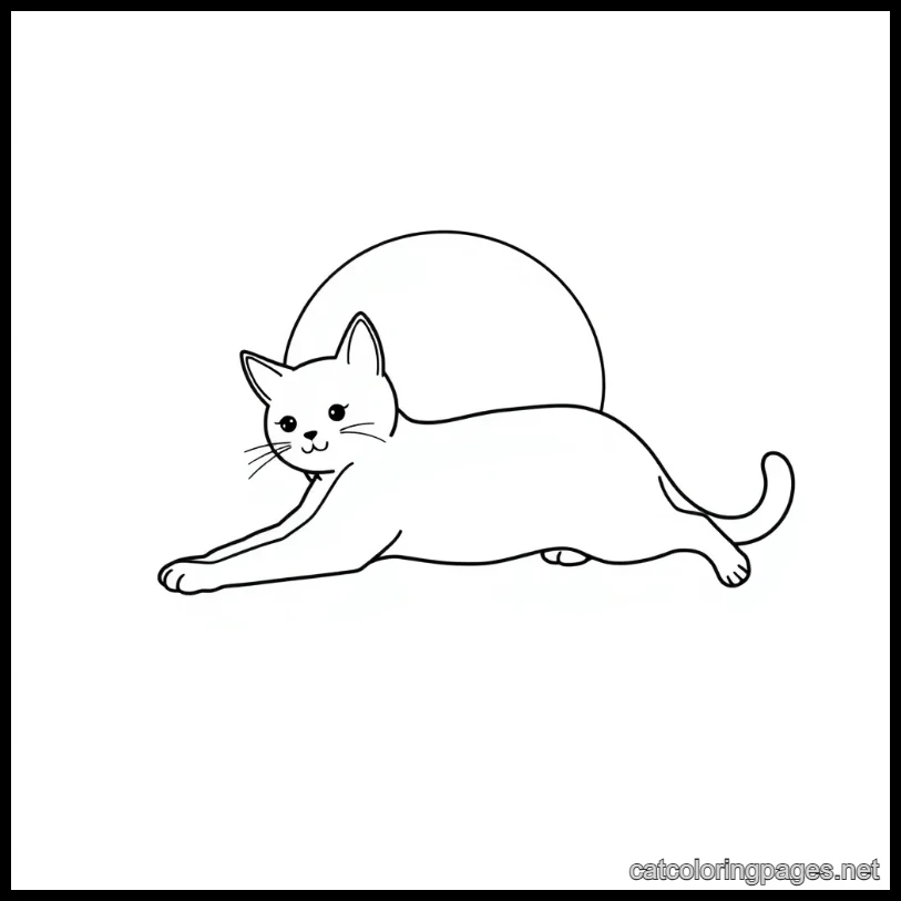 cute cat coloring page cat stretching in morning infron of sun