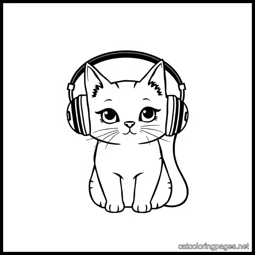 cute cat coloring page cat wearing headphones