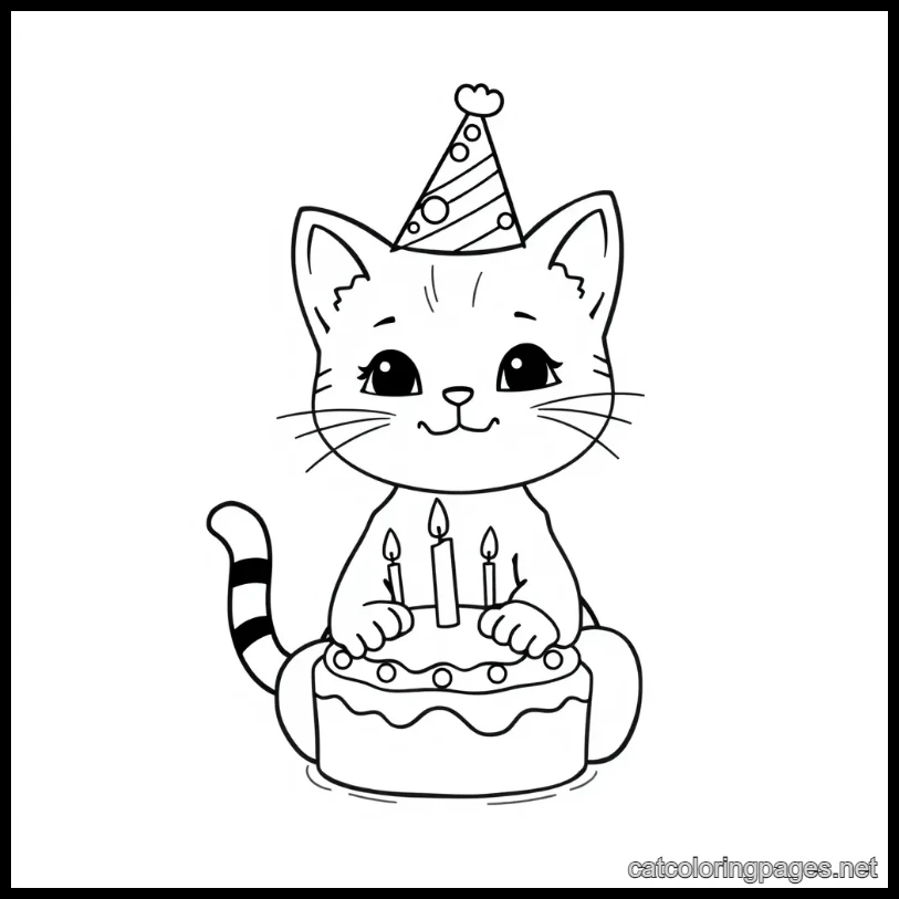 cute cat coloring page happy birthday cat