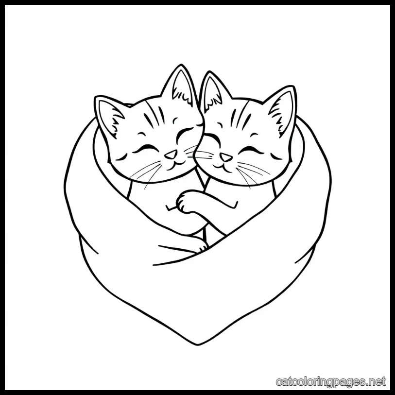 cute cat coloring page twin cats in blanket