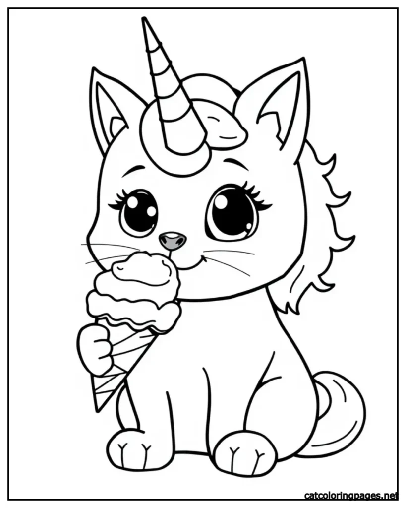 cute-chubby-unicron-cat-eating-cone-coloring-page