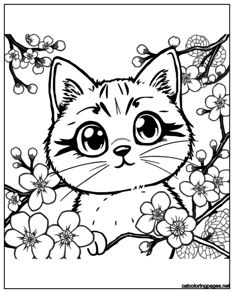 cute-kawaii-cat-coloring-cat-hiding-in-flowers
