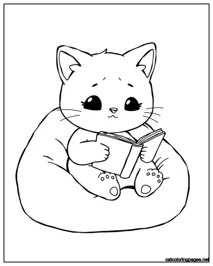 cute-kawaii-cat-coloring-page-cat-reading-book