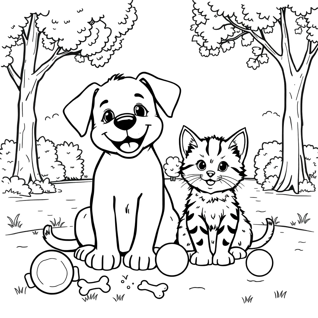 dog and cat coloring page