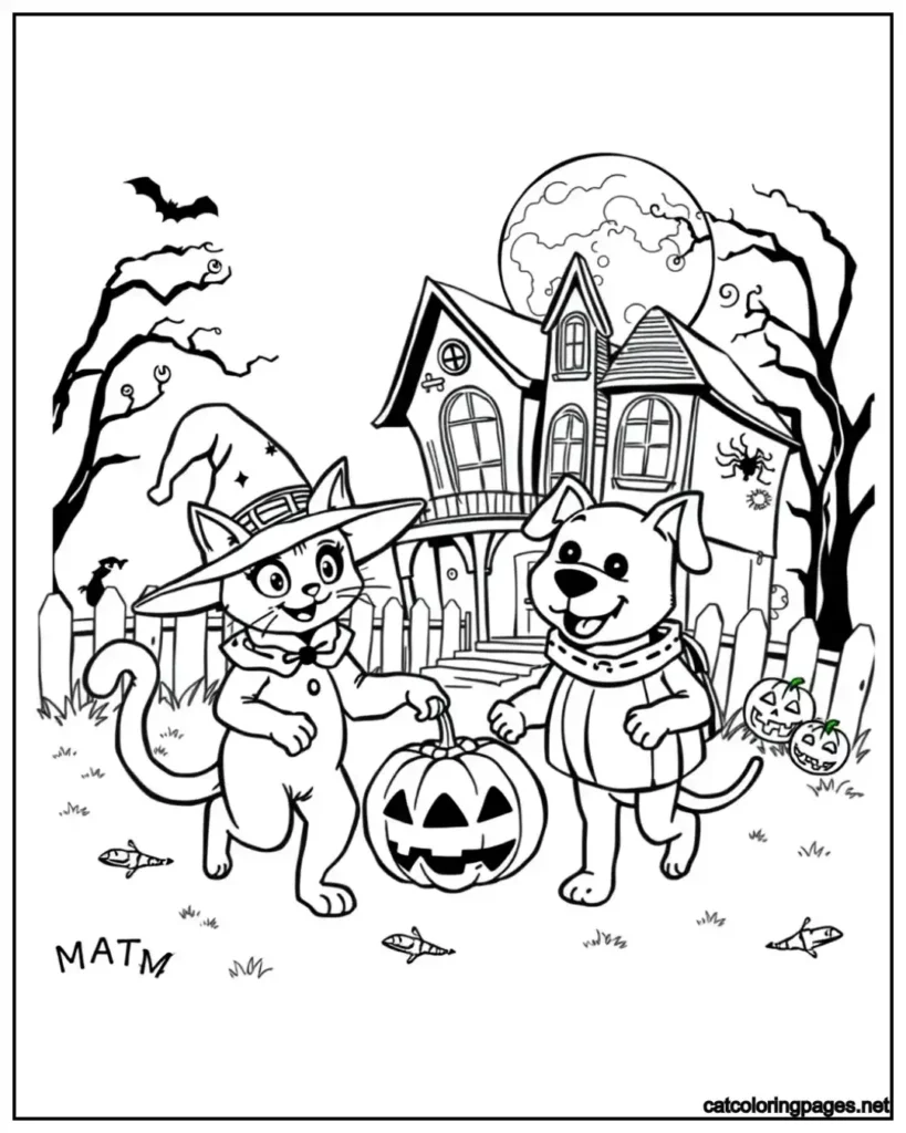 halloween-cat-and-dog-coloring-page