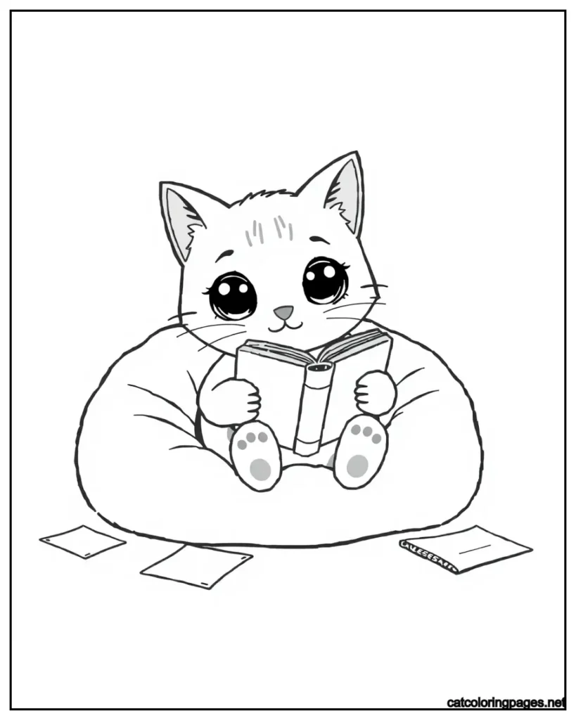kawai-cat-coloring-page-cat-reading-books