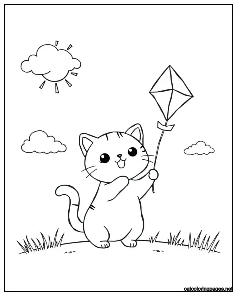 kawaii-cat-coloring-page-cat-flying-kite