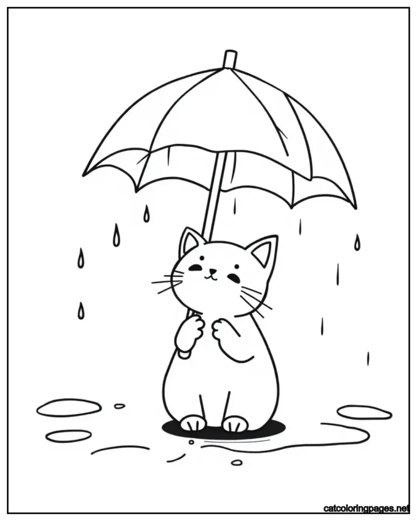 kawaii-cat-enjoying-rain-coloring-page