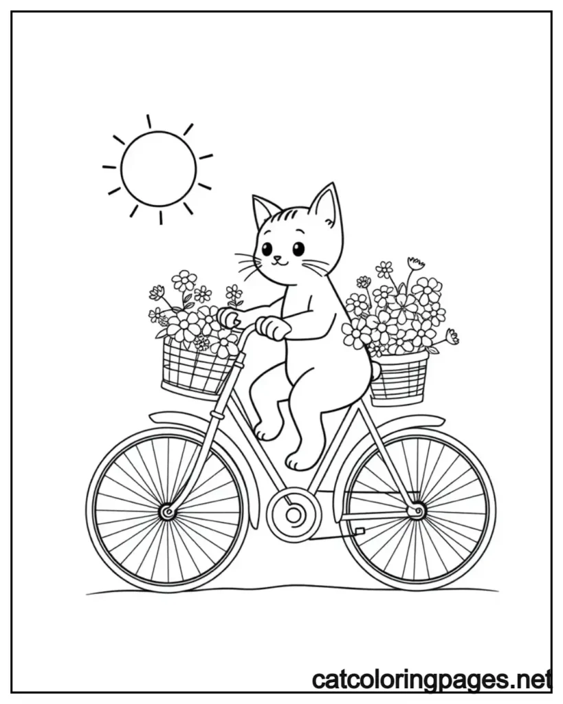 kitty-cat-coloring-pages-kitty-riding-on-cycle-with-flowers