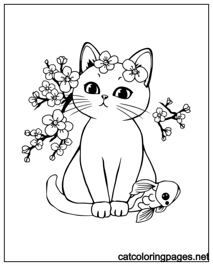 kitty-cat-coloring-pages-with-cherry-blossom