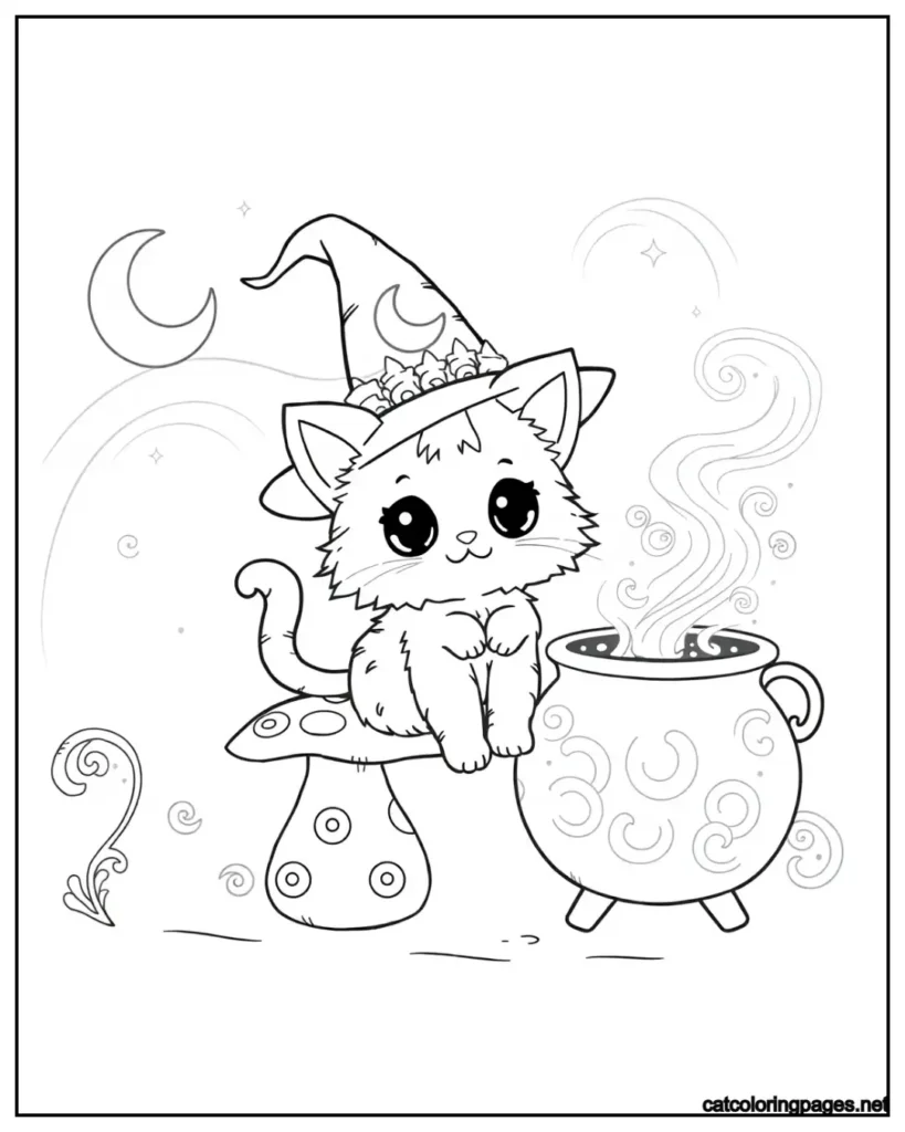 magical-cute-kawaii-cat-coloring-page