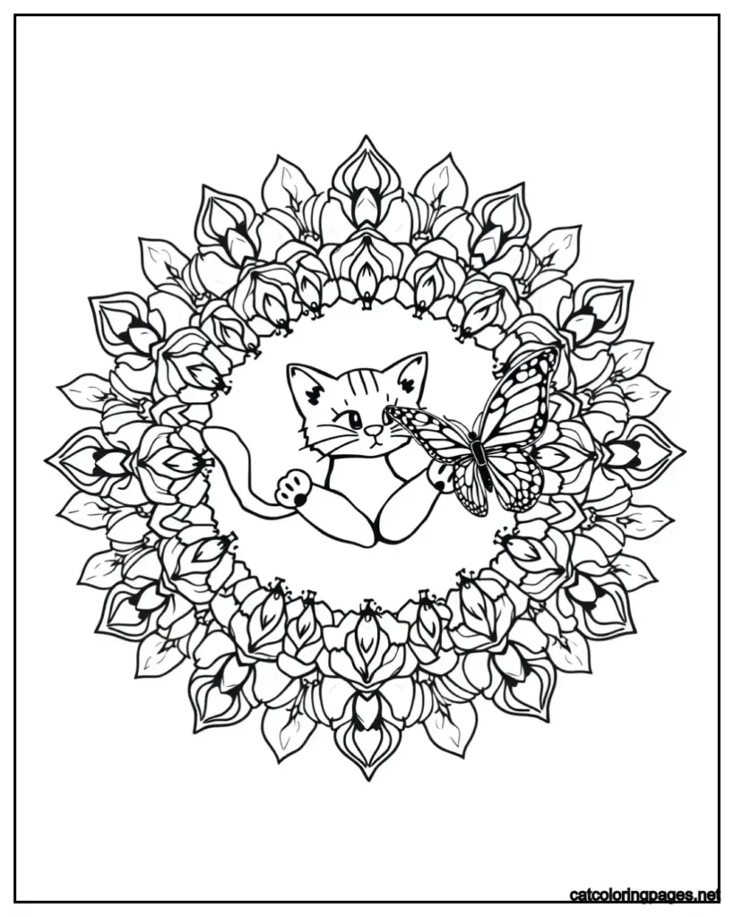 mandala-cat-coloring-page-cute-cat-curled-inside-sunflower