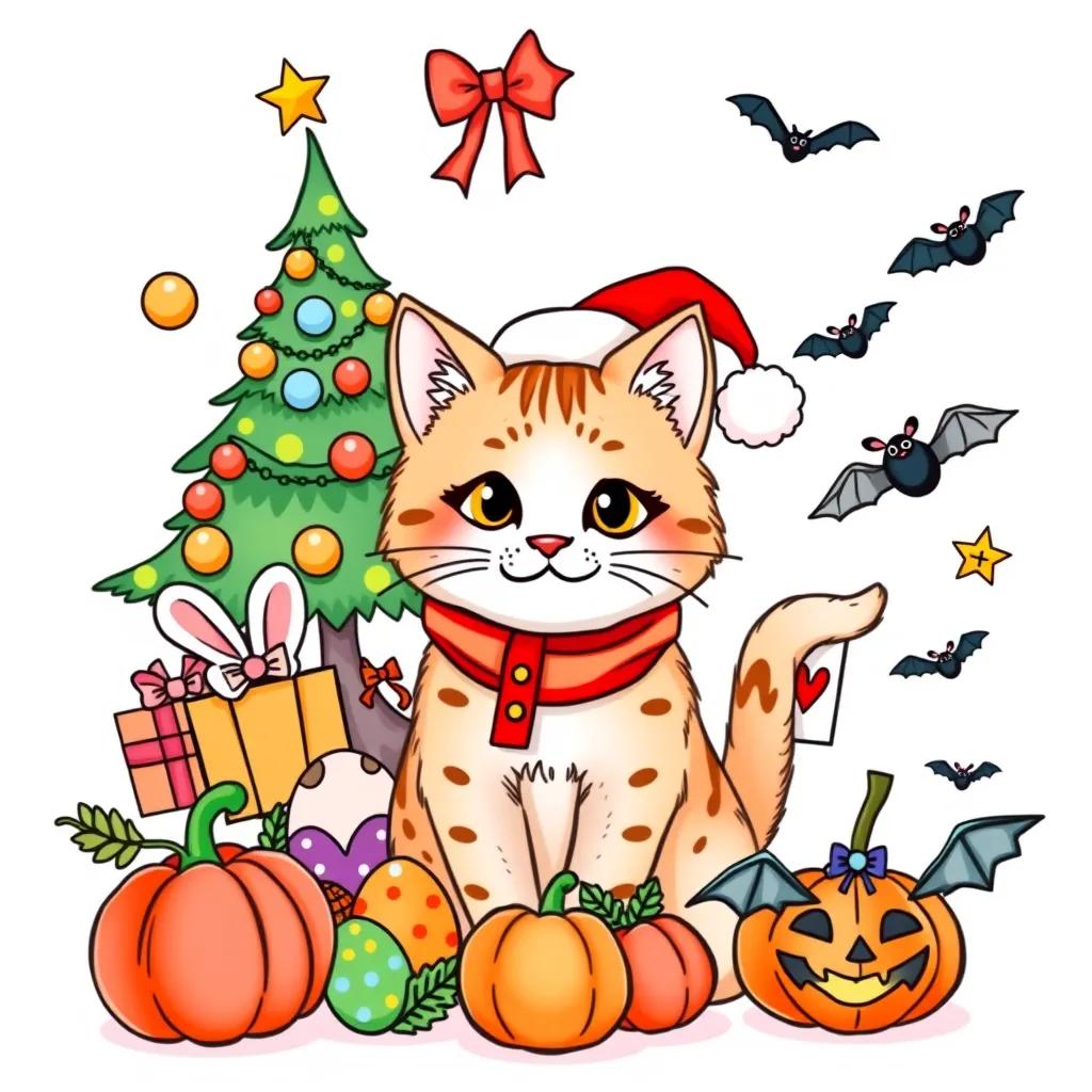 seasonal cat coloring pages