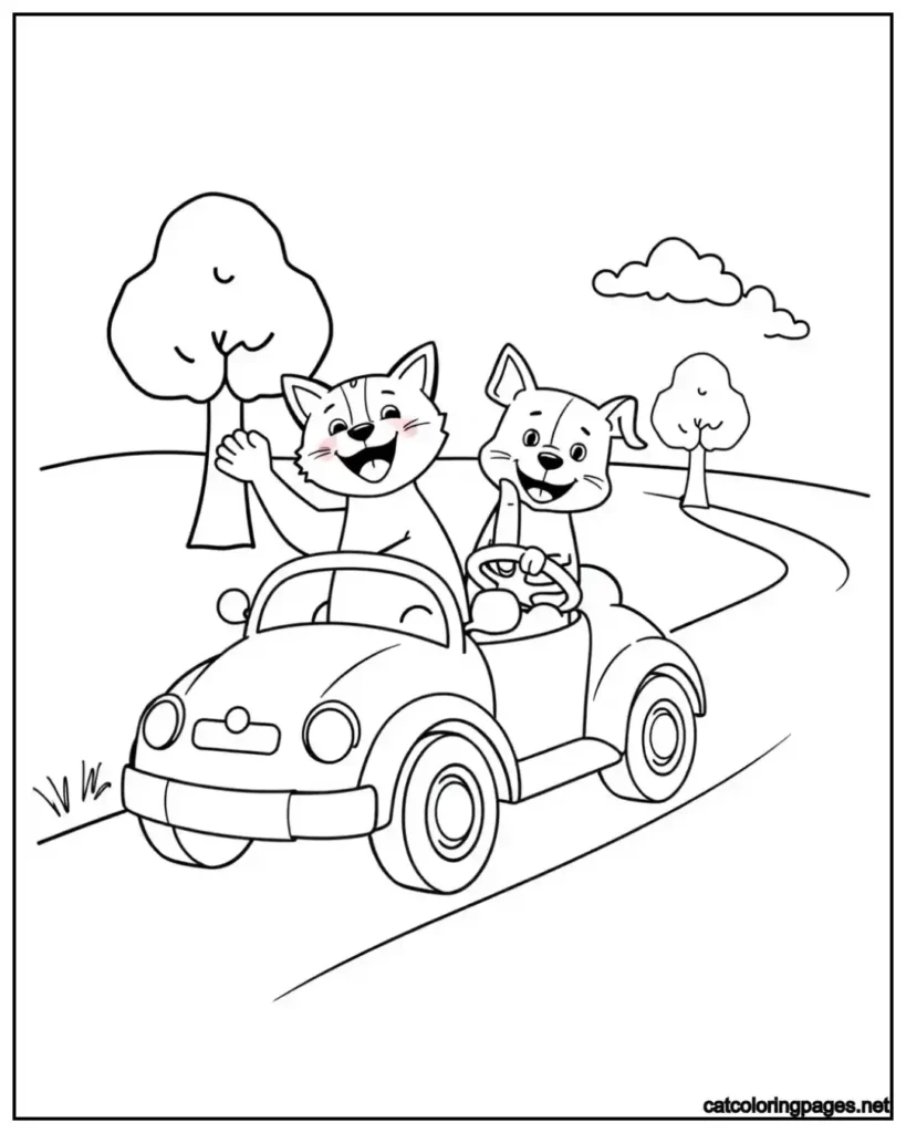 simple-cat-and-dog-riding-car-coloring-page