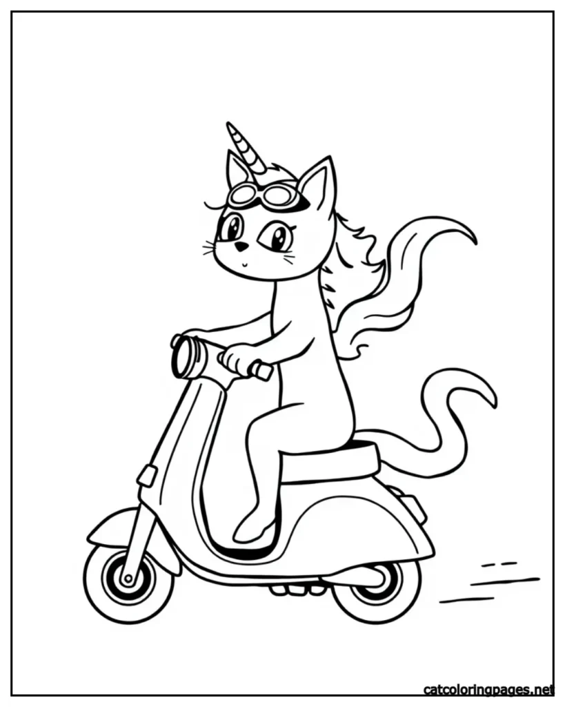 unicorn-cat-coloring-page-cat-on-scooty