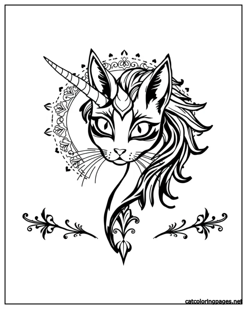 unicorn-cat-coloring-page-with-floral-face