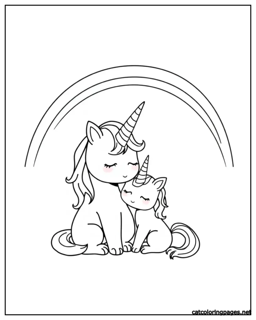 unicorn-cat-holding-his-kitten-unicorn-cat-coloring-page