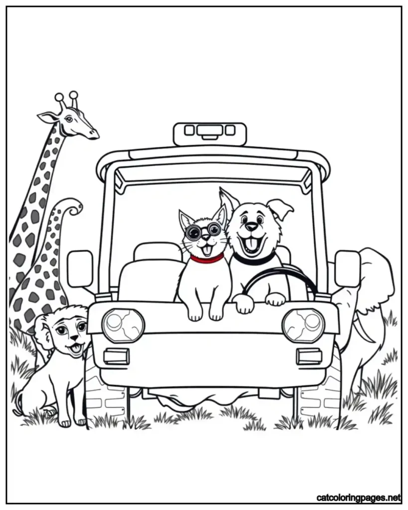 wild-cat-and-dog-coloring-page-sitting-in-jeep