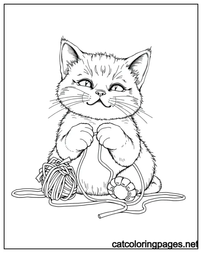 baby-realistic-cat-coloring-pages-playing-with-yarn