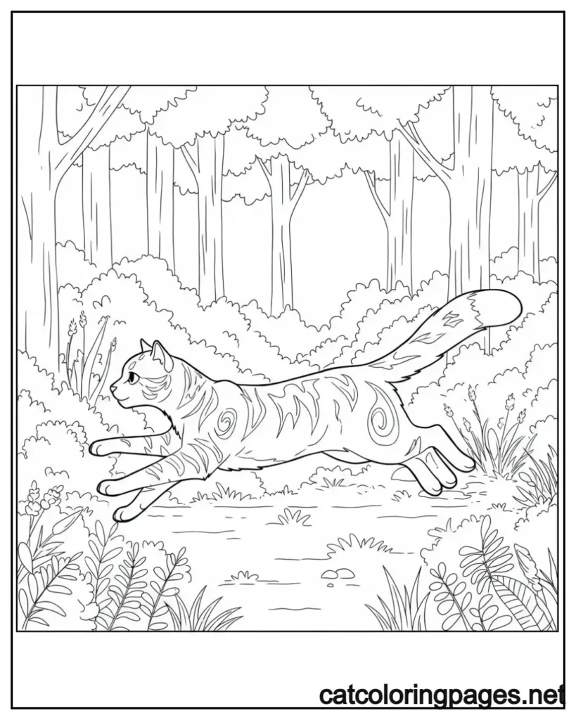 coloring-page-warrior-cat-running-in-forest