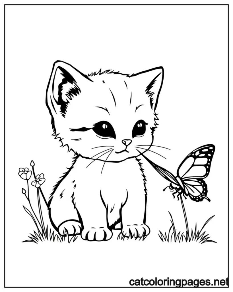 easy-cat-coloring-pages-cat-looking-butterfly