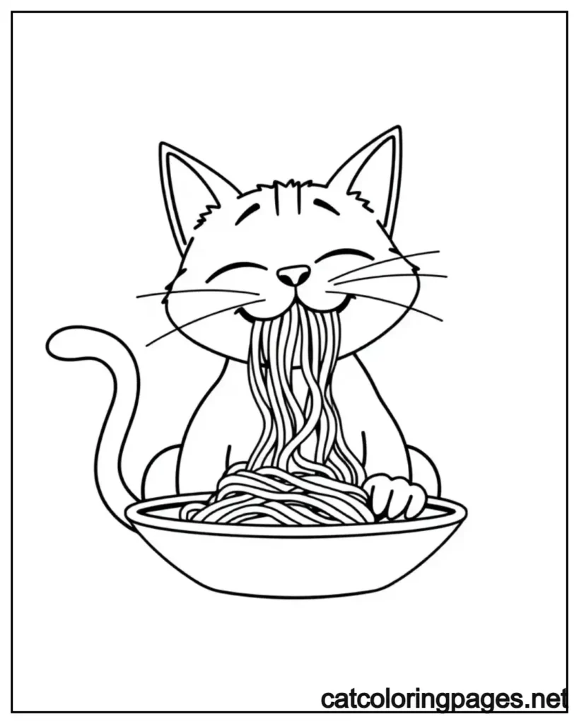 easy-cat-coloring-pages-eating-sphagetti