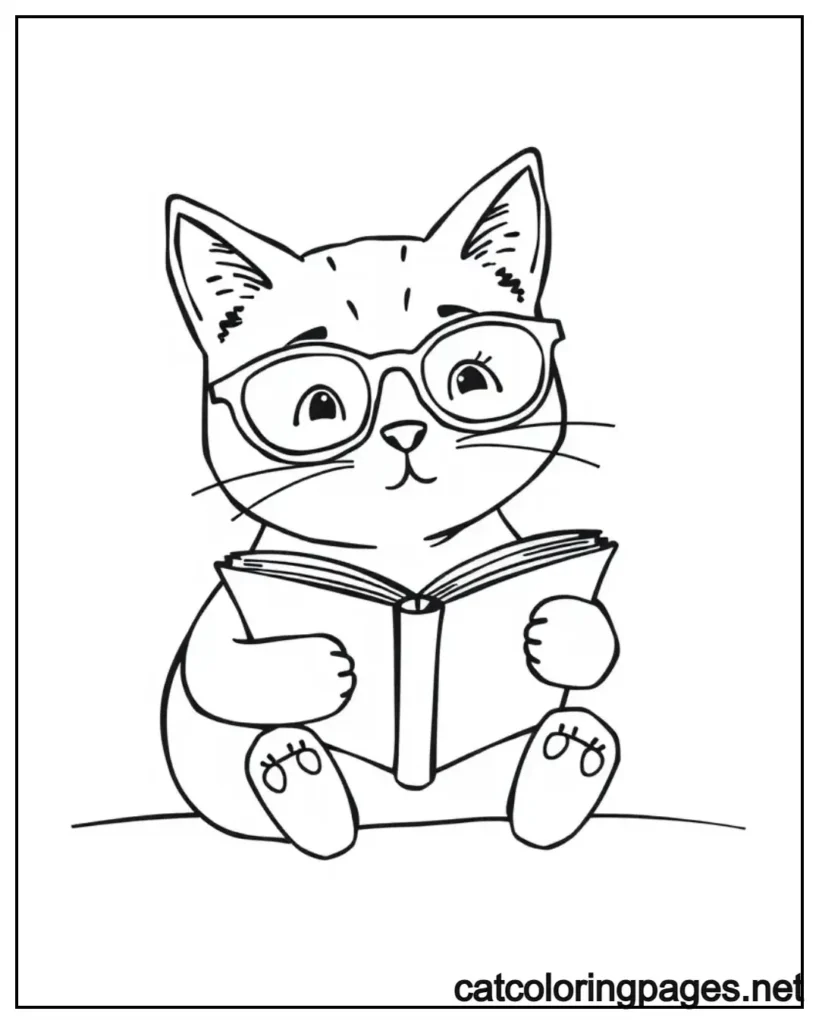 easy-cat-colroing-pages-cat-reading-book