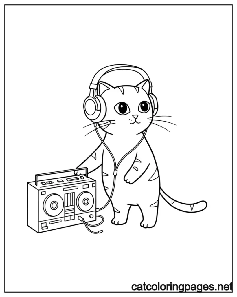 gabby-cat-coloring-pages-cat-wearing-headphones-standing-next