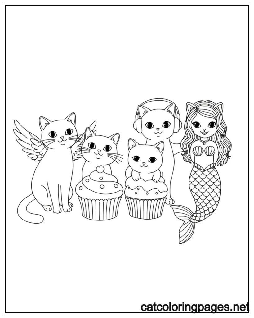 gabby-cat-coloring-pages-four-cats-standing-together-one