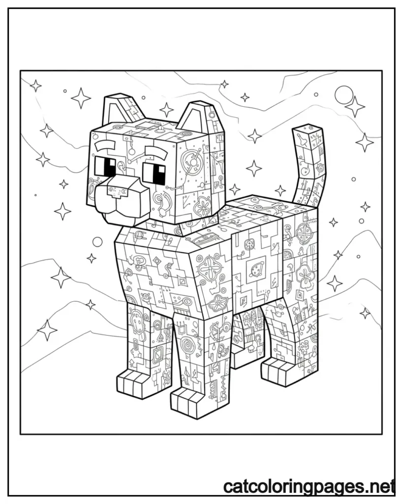 minecraft cat coloring pages abstract cubic art of a