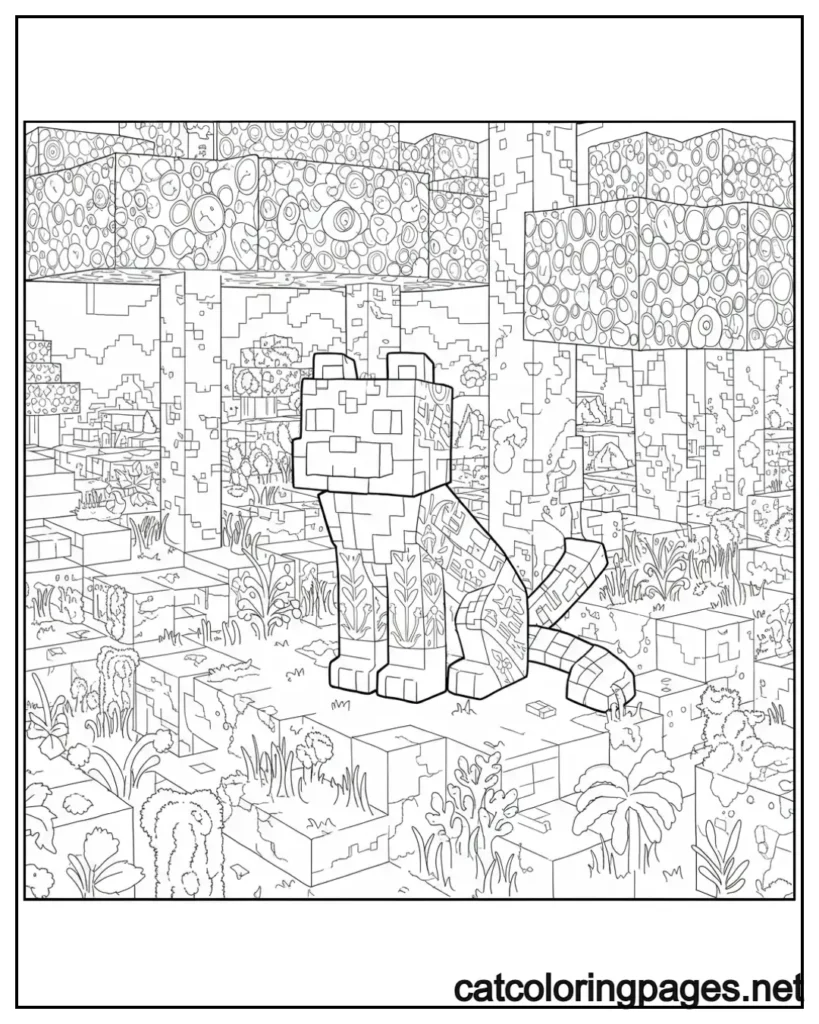 minecraft cat coloring pages detailed artistic rendering