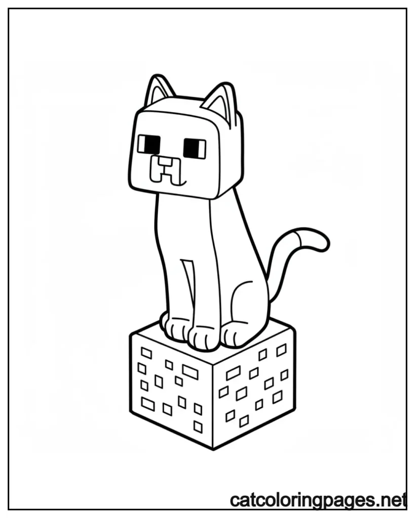 minecraft cat coloring pages friendly minecraft cat sitting on block