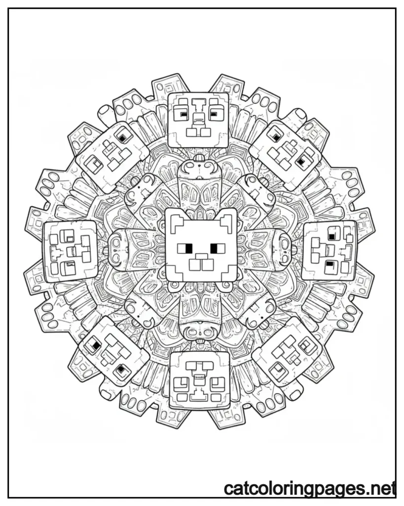 minecraft cat coloring pages intricate mandala design featuring stylized